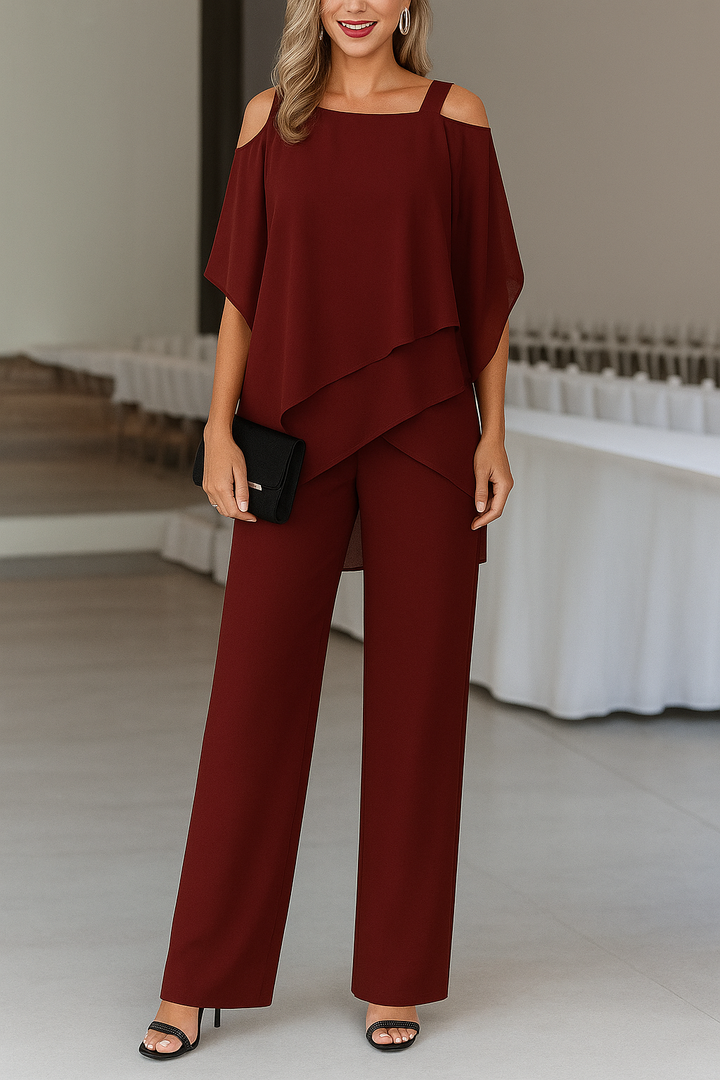 Elegant Airy Women's Set with Off Shoulder Top and Wide Pants