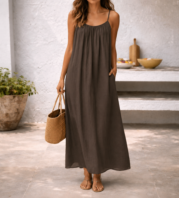 BreezeHaven Women's Linen Blend Maxi Dress with Spaghetti Straps