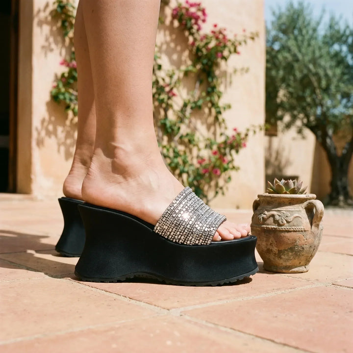 Bold Animal Print Chunky Platform Sandal with Curved Wedge Heel