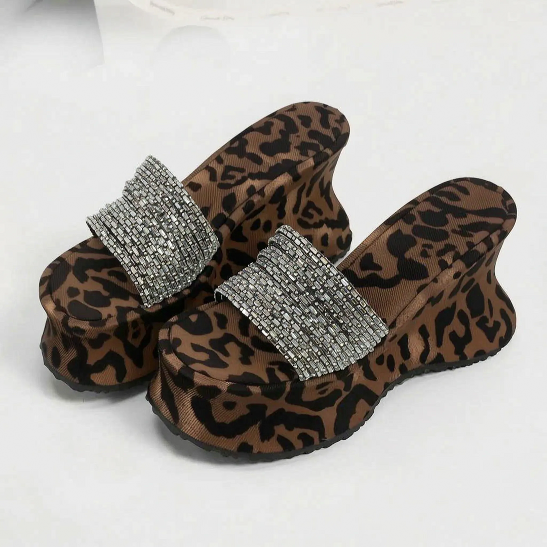 Bold Animal Print Chunky Platform Sandal with Curved Wedge Heel