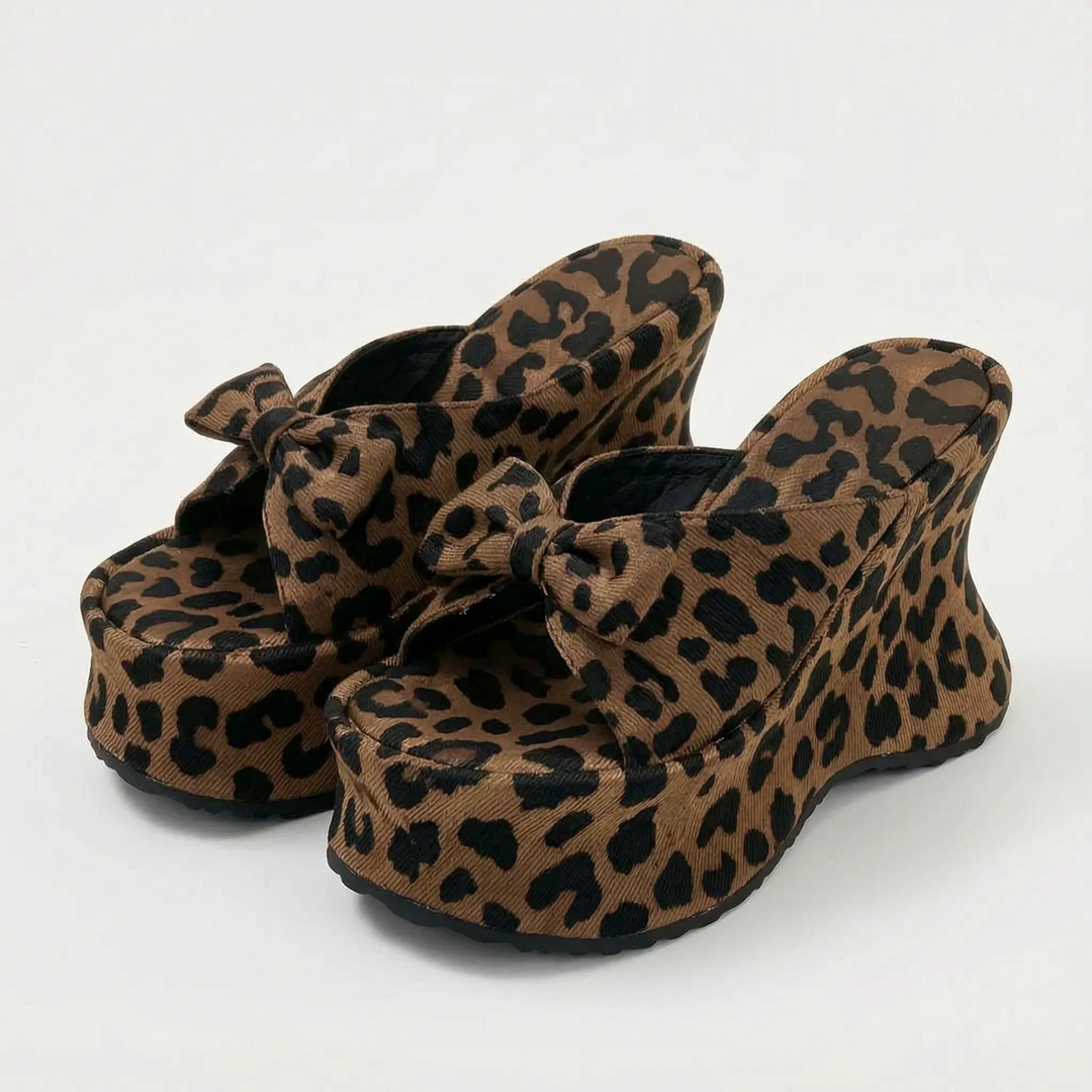 Bold Animal Print Chunky Platform Sandal with Curved Wedge Heel