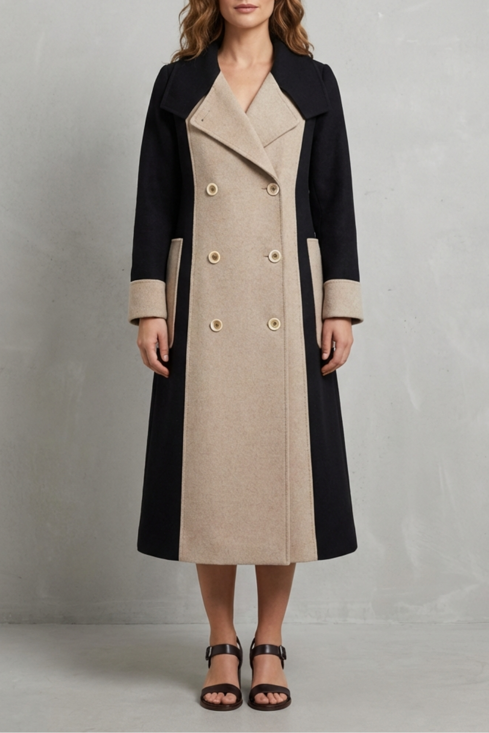 Classic Audrey Wool Blend Coat with Contrast Trim