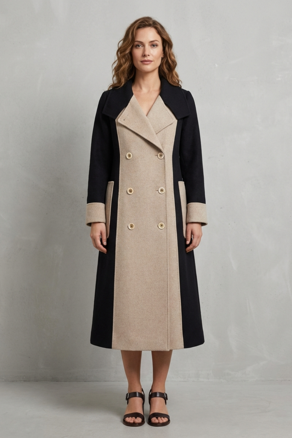 Classic Audrey Wool Blend Coat with Contrast Trim