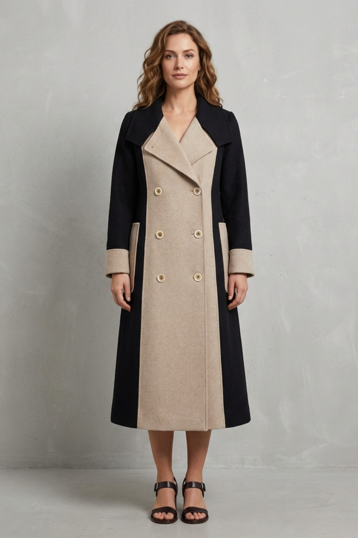 Classic Audrey Wool Blend Coat with Contrast Trim