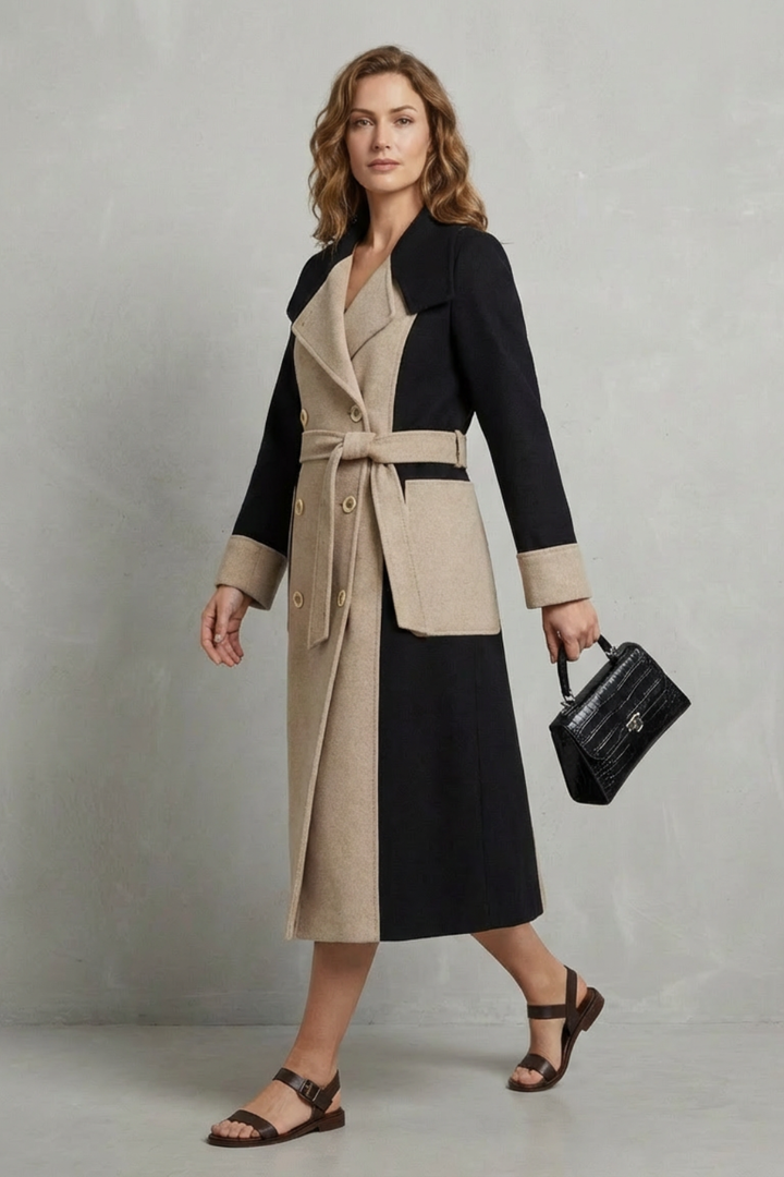 Classic Audrey Wool Blend Coat with Contrast Trim