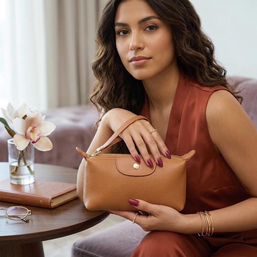 Cleo – Leather Wristlet Clutch, Small Zip Bag
