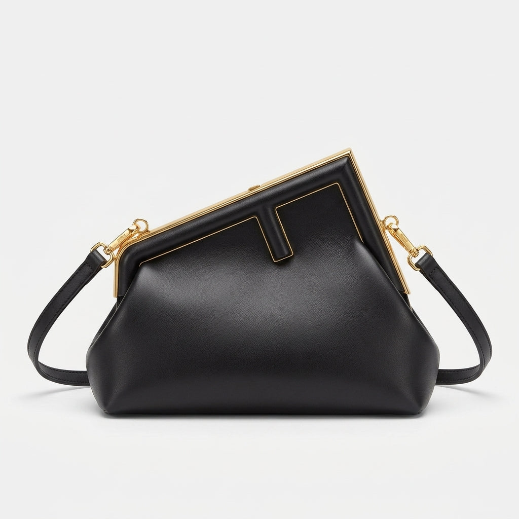 Cleo – Small Vegan Cowhide Crossbody Bag with Gold Frame