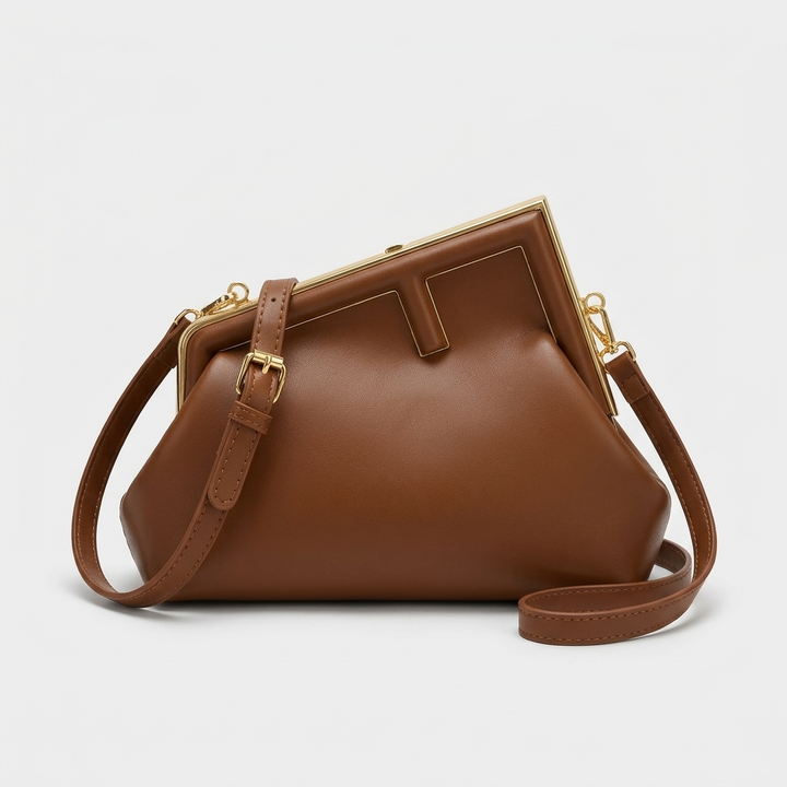 Cleo – Small Vegan Cowhide Crossbody Bag with Gold Frame