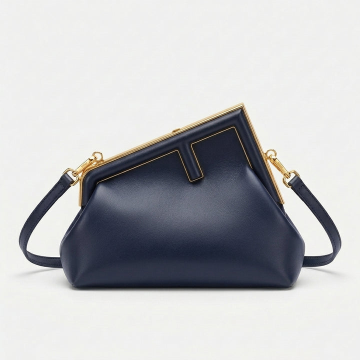 Cleo – Small Vegan Cowhide Crossbody Bag with Gold Frame