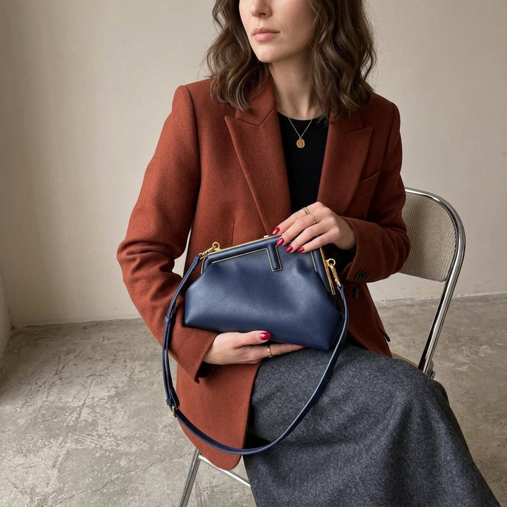 Cleo – Small Vegan Cowhide Crossbody Bag with Gold Frame
