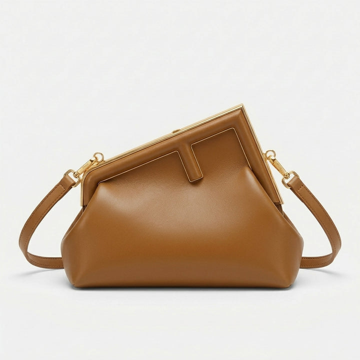 Cleo – Small Vegan Cowhide Crossbody Bag with Gold Frame
