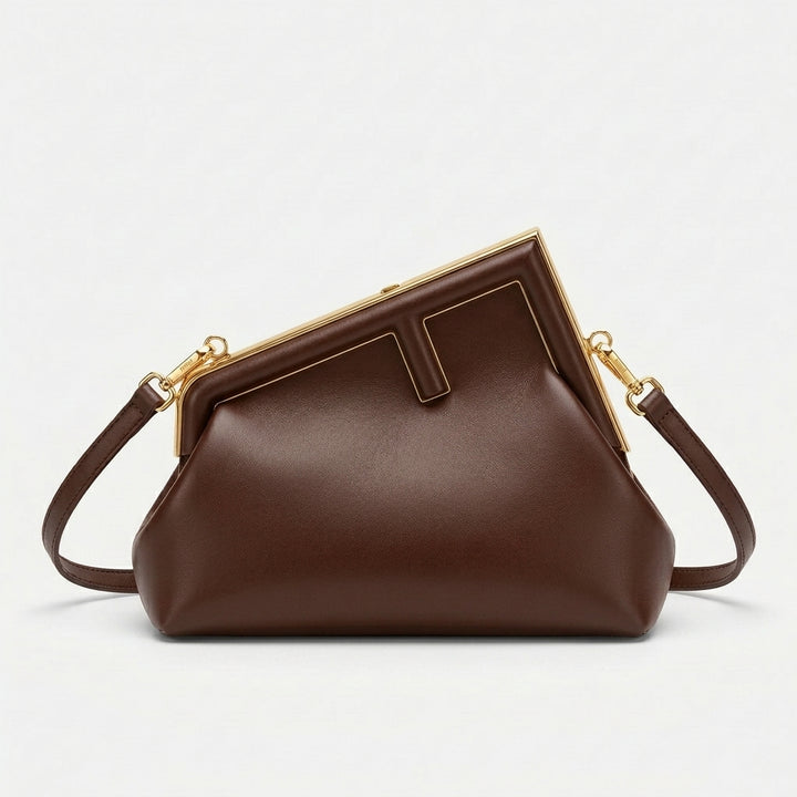 Cleo – Small Vegan Cowhide Crossbody Bag with Gold Frame