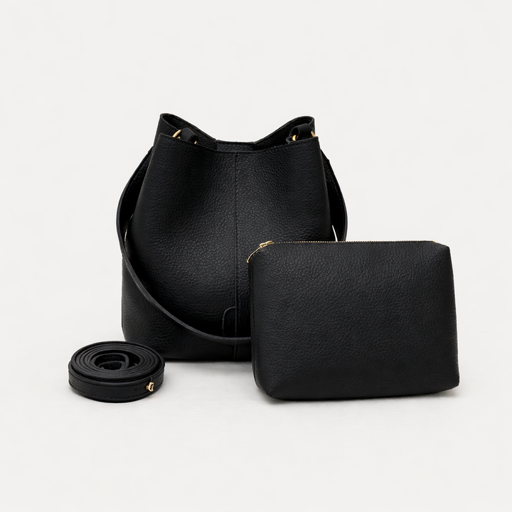 Cleo – Vegan Cowhide Bucket Bag with Pouch, Shoulder Bag