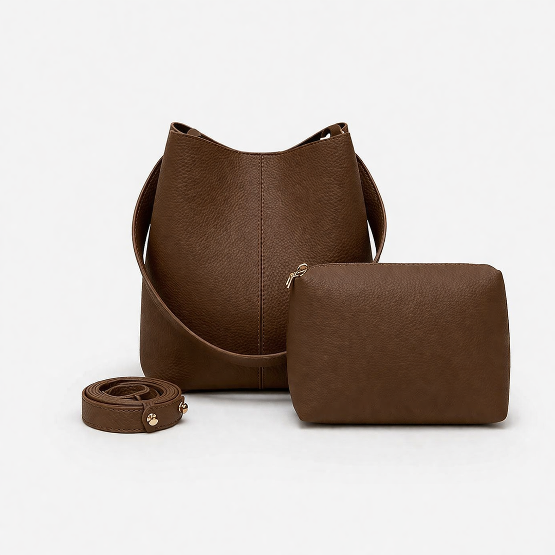 Cleo – Vegan Cowhide Bucket Bag with Pouch, Shoulder Bag