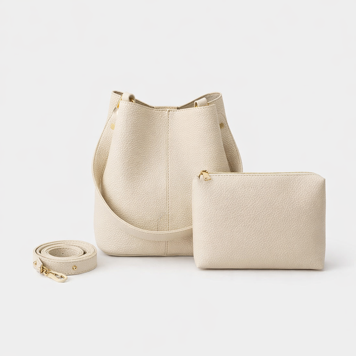 Cleo – Vegan Cowhide Bucket Bag with Pouch, Shoulder Bag