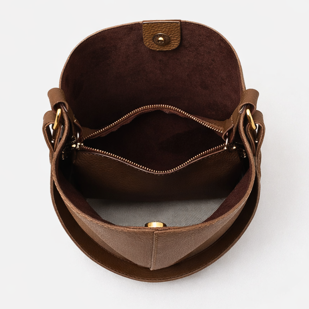 Cleo – Vegan Cowhide Bucket Bag with Pouch, Shoulder Bag