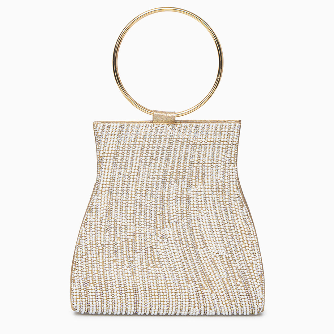 Luna – Crystal Beaded Evening Bag with Gold Ring Handle and Chain Strap