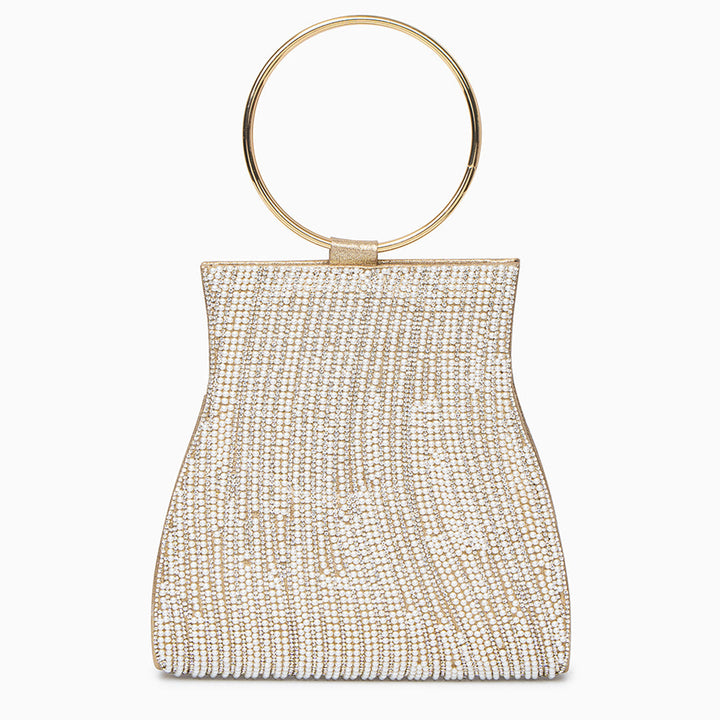 Luna – Crystal Beaded Evening Bag with Gold Ring Handle and Chain Strap