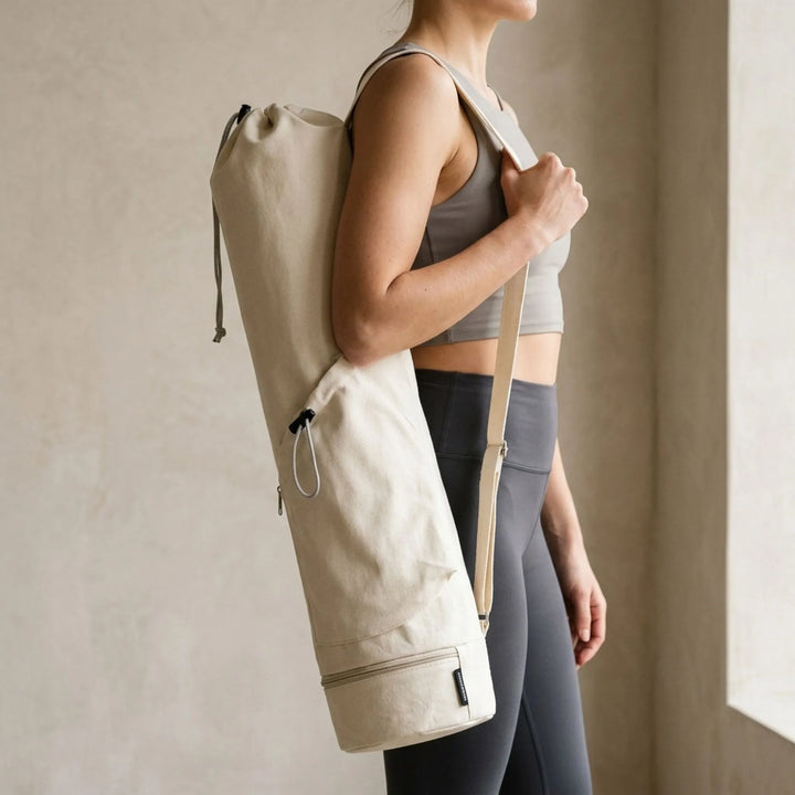 Crossbody Cylindrical Fitness Mat Carrier with Hydration Pocket