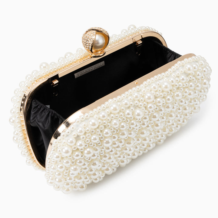 Ivoire – Pearl Clutch Purse with Gold Chain Strap