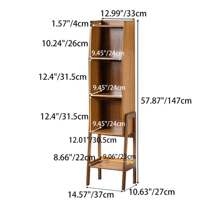 Traditional Japanese Square Bamboo Bookshelves 3/4/5 Shelves for Living Room