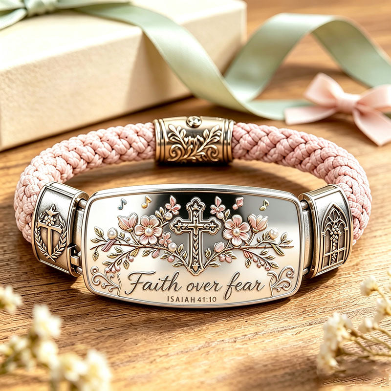 Scripture Strength Floral Cross Bracelet with Isaiah 41:10 Engraving