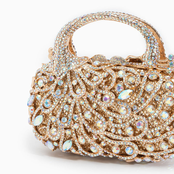 Vera – Crystal Peacock Evening Clutch with Top Handle and Chain Strap