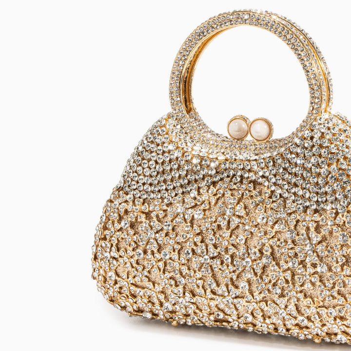 Celeste – Crystal Floral Evening Bag with Pearl Kiss Clasp and Chain Strap