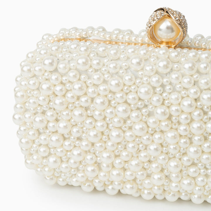 Ivoire – Pearl Clutch Purse with Gold Chain Strap