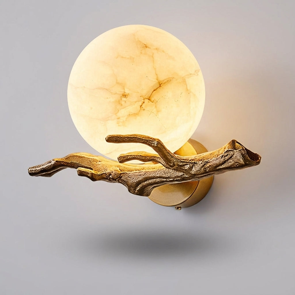Marble and Copper Sculptural Wall Light with Warm LED Glow