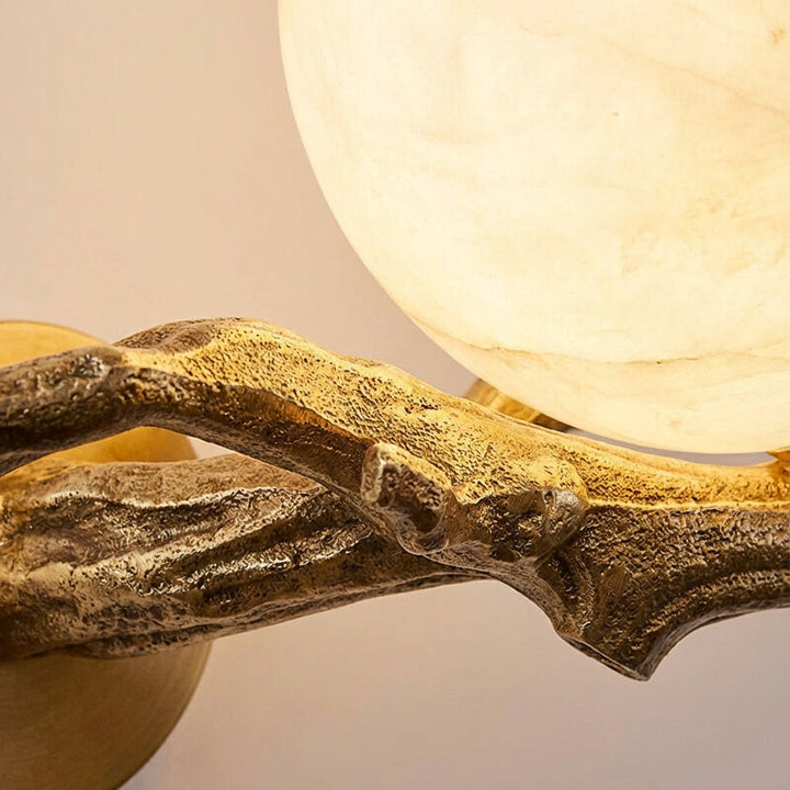 Marble and Copper Sculptural Wall Light with Warm LED Glow