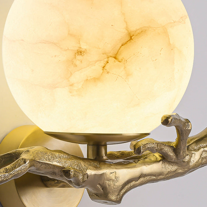 Marble and Copper Sculptural Wall Light with Warm LED Glow