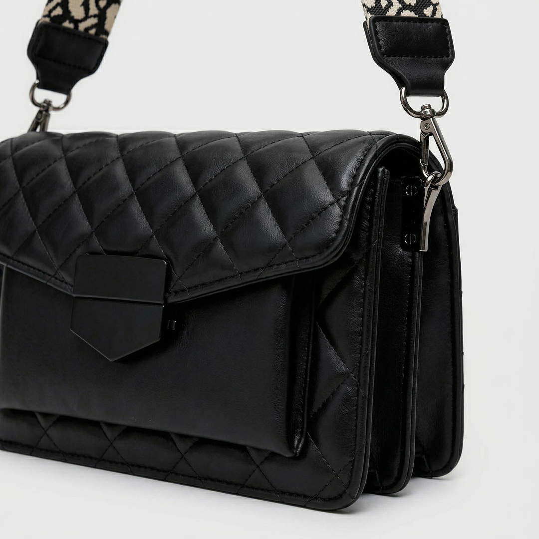 Demi – Quilted Vegan Leather Crossbody Bag with Wide Strap