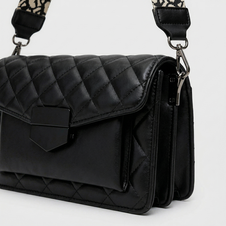 Demi – Quilted Vegan Leather Crossbody Bag with Wide Strap