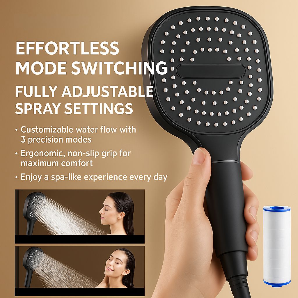 High-Pressure Shower Head with Turbo Boost Technology and Filtration