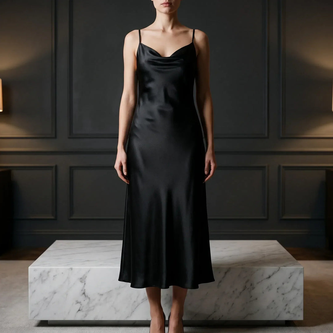 Cowl Neck Maxi Slip Dress with Draped Neckline
