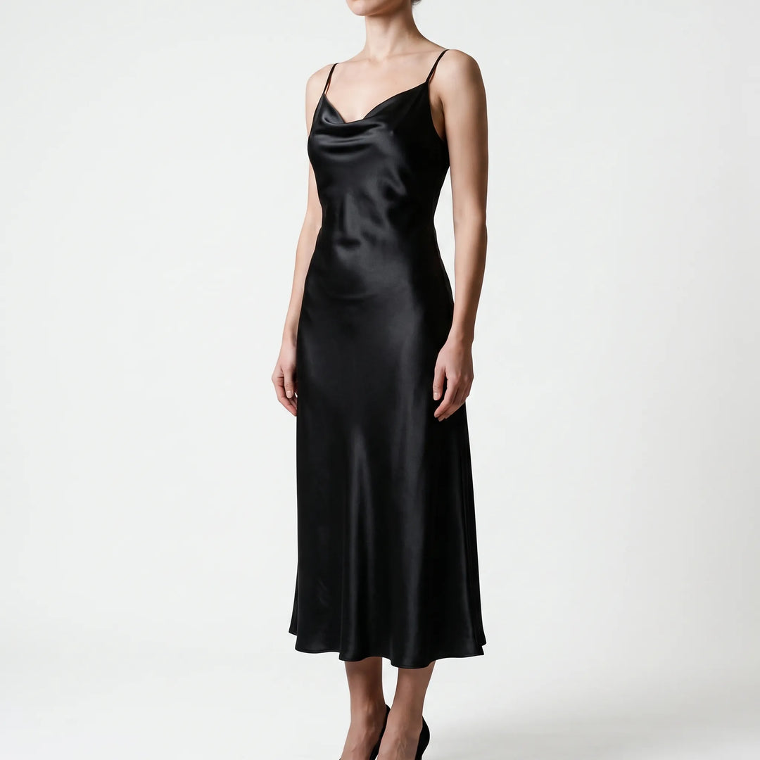 Cowl Neck Maxi Slip Dress with Draped Neckline