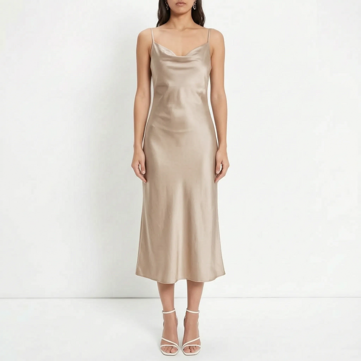 Cowl Neck Maxi Slip Dress with Draped Neckline