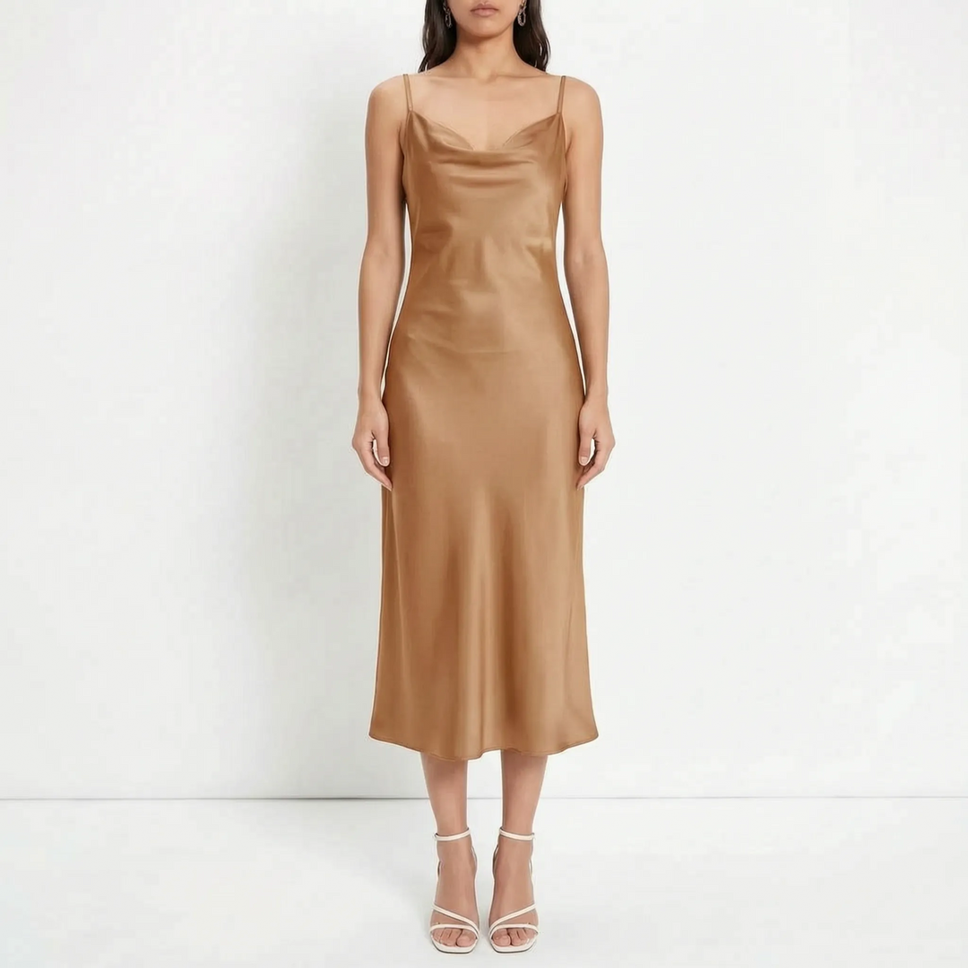 Cowl Neck Maxi Slip Dress with Draped Neckline