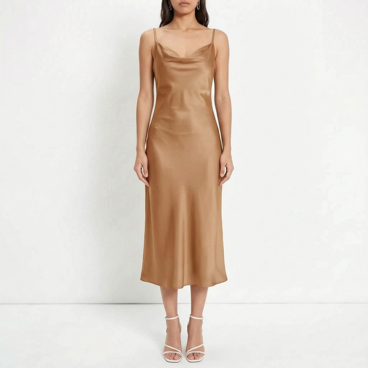 Cowl Neck Maxi Slip Dress with Draped Neckline