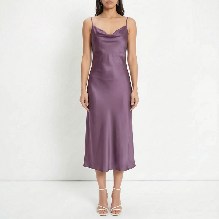 Cowl Neck Maxi Slip Dress with Draped Neckline