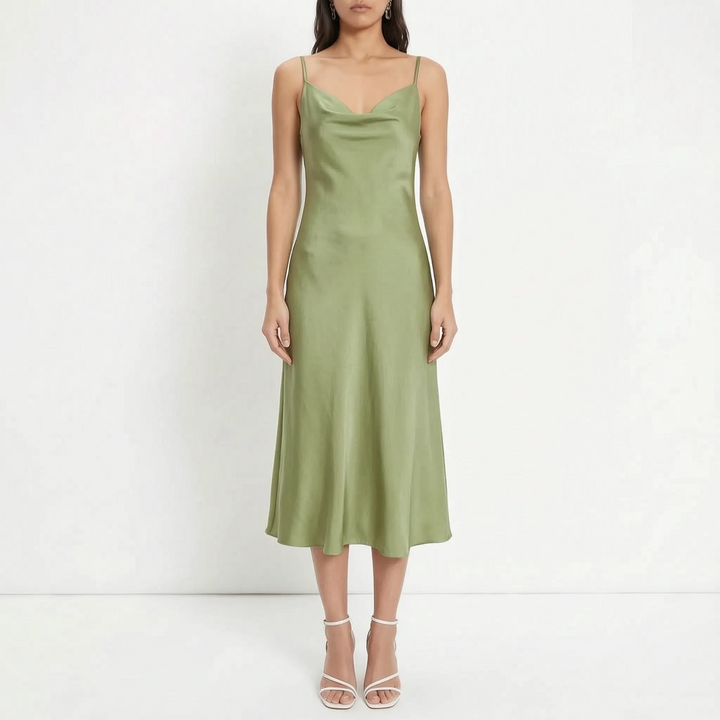 Cowl Neck Maxi Slip Dress with Draped Neckline