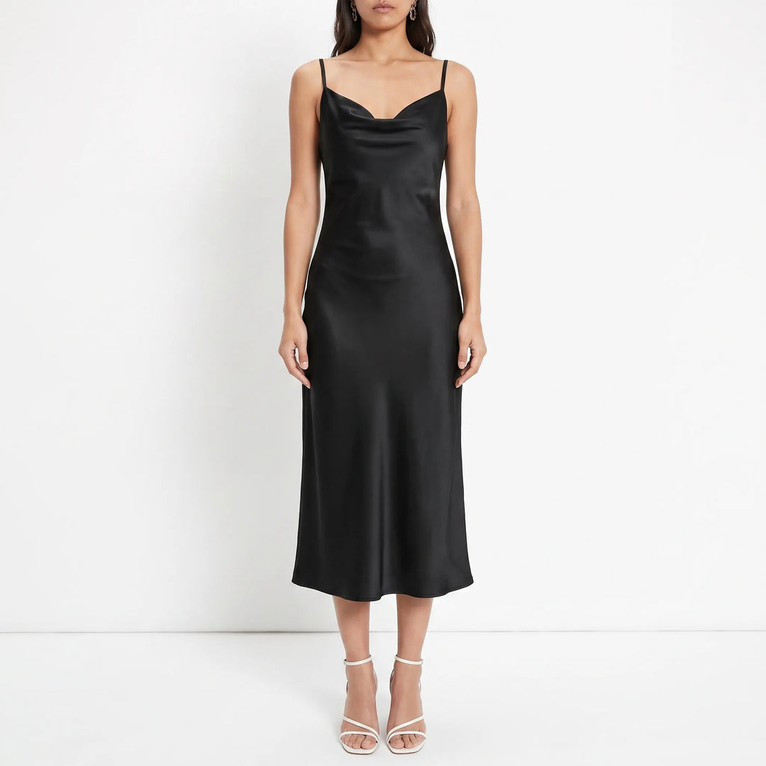 Cowl Neck Maxi Slip Dress with Draped Neckline