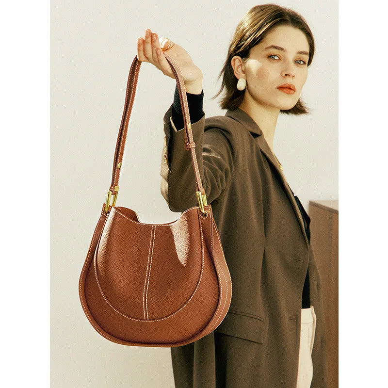 Lune – Women's Leather Hobo Shoulder Bag, Slouchy Purse