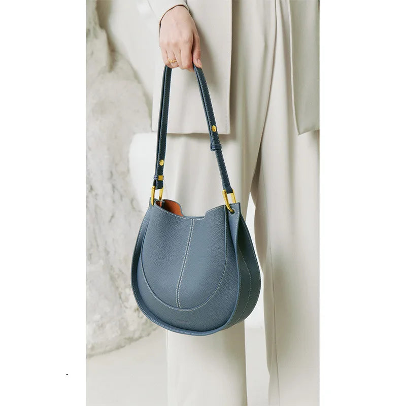 Lune – Women's Leather Hobo Shoulder Bag, Slouchy Purse