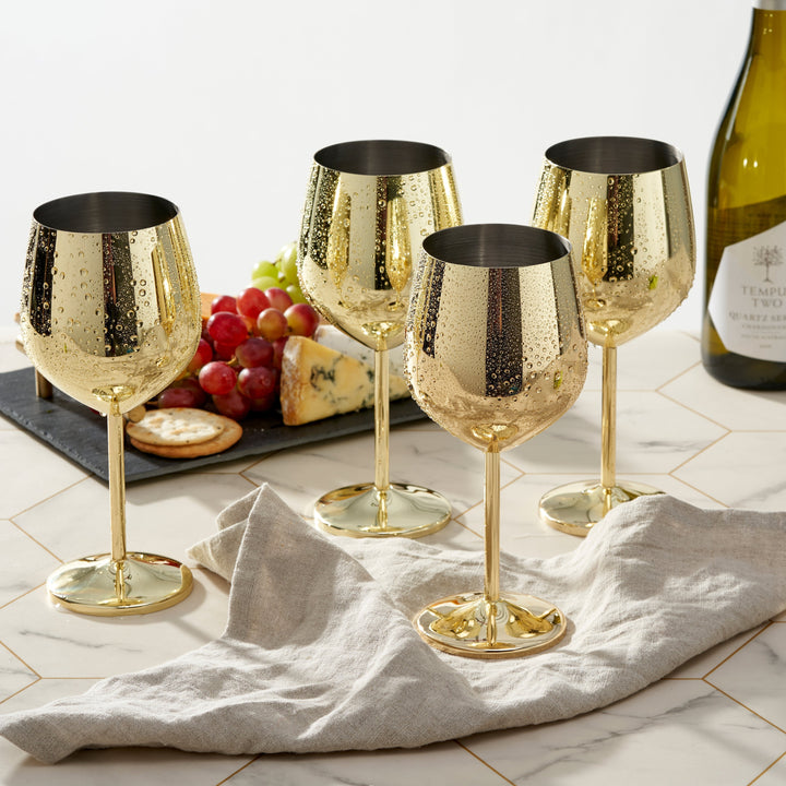 Premium Gold Stainless Steel Wine Glasses with Shatterproof Design | Perfect for Home Bars and Outdoor Gatherings