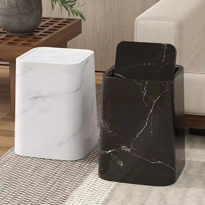 Marble Finish Swing Lid Waste Bin – Elegant Trash Can for Home & Office