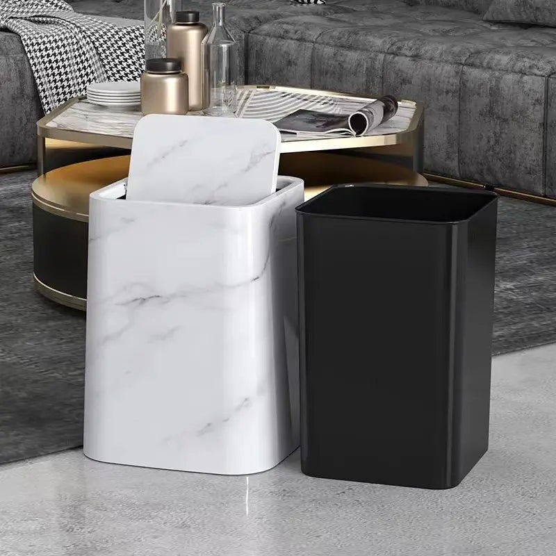 Marble Finish Swing Lid Waste Bin – Elegant Trash Can for Home & Office