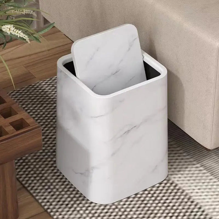 Marble Finish Swing Lid Waste Bin – Elegant Trash Can for Home & Office