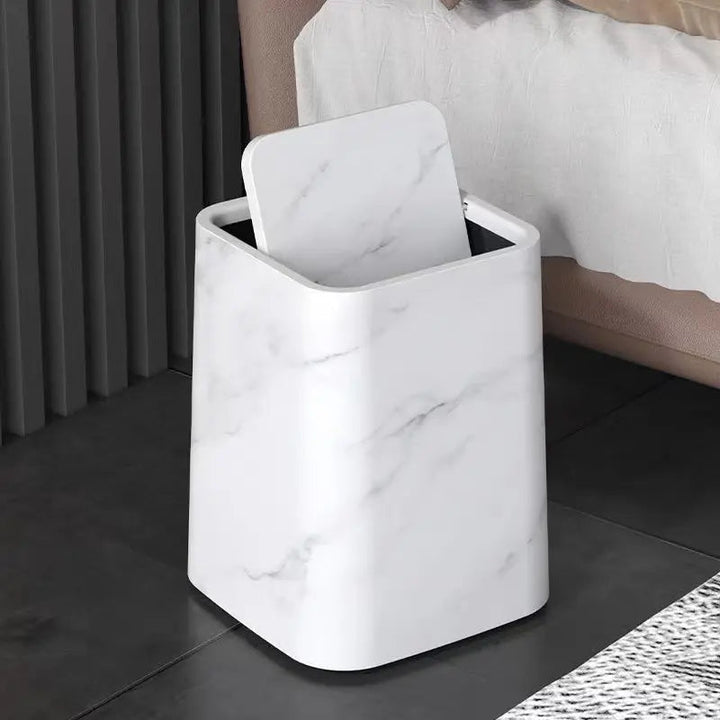 Marble Finish Swing Lid Waste Bin – Elegant Trash Can for Home & Office